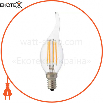 Лампа філамент LED 6W свічка на вітрі Е14 2700К 700Lm 220-240V/100
