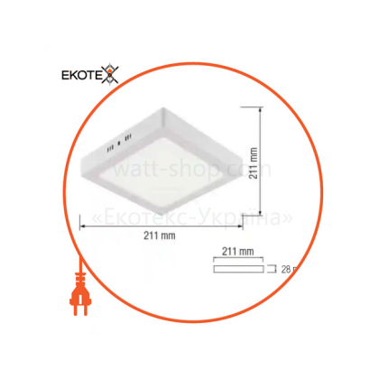 Светильник накладной LED 18W 3000K 1300Lm 100 265V 211мм белый квадратн./1/10