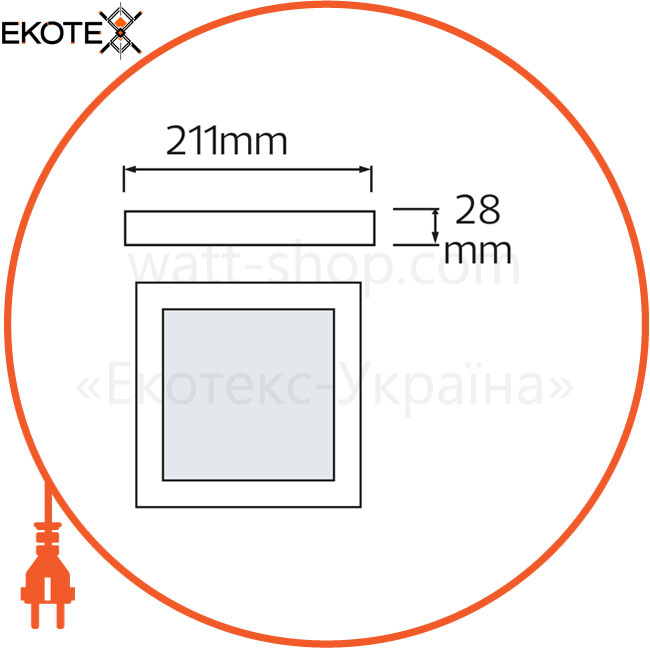 Світильник накладний LED 18W 6400K 1300Lm 100-265V 211мм ЧОРНИЙ квадратн./1/10