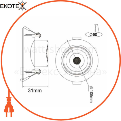 Светильник встроенный LED 9W 6400K 806Lm 100-240V d-105мм белый кругл./50