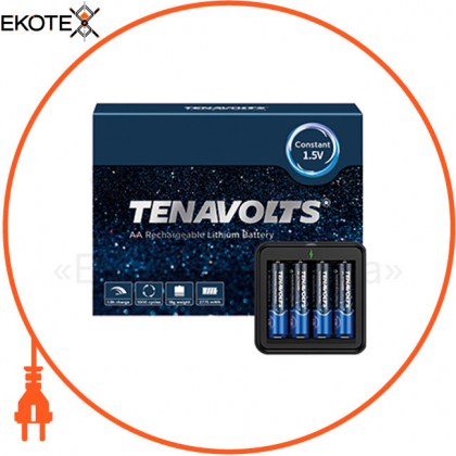 Комплект акумулятор літієвий TENAVOLTS AA  1850mAh  1.5V 4шт./уп з зарядним пристроєм.
