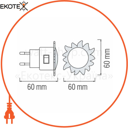 Нічник LED 0,4W 25Lm 220-240V 60x60мм. сонце червоний/200