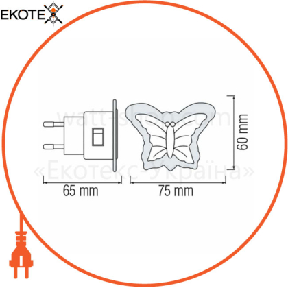 Нічник LED 0,3W 20Lm 220-240V 60x75мм. метелик синій/200