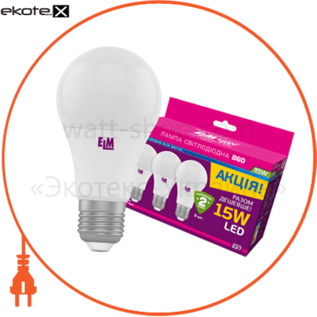 B60 15W PA10L E27 4000 3шт., ELM, 18-0143