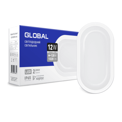 Антивандальний LED-світильник GLOBAL 12W 5000K (IP65) для ЖКГ овал, Global, 1-GBH-1250-E