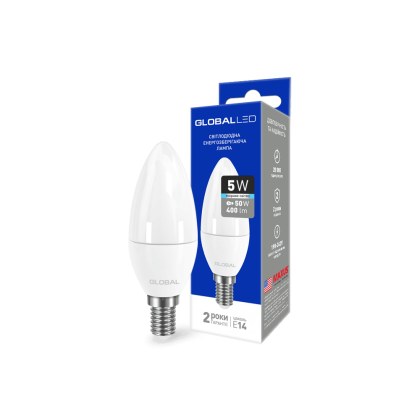 LED лампа GLOBAL C37 CL-F 5W яскраве світло E14 (1-GBL-134), Global, 1-GBL-134