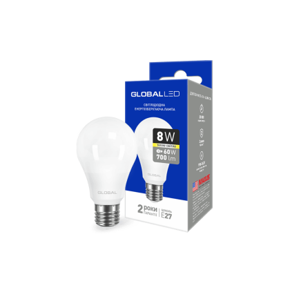 LED лампа GLOBAL A60 8W тепле світло E27 (1-GBL-161), Global, 1-GBL-161