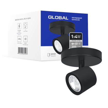 Світильник світлодіодний GSL-02C GLOBAL 4W 4100K чорний, Global, 1-GSL-20441-CB