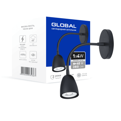 Світильник світлодіодний GWL-01C GLOBAL 4W 4100K чорний, Global, 1-GWL-10441-CB