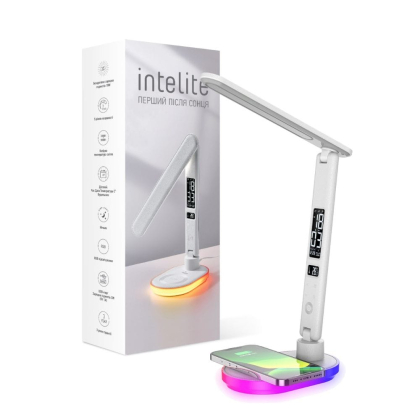 Світлодіодна настільна лампа з бездротовою зарядкою Intelite Desk Lamp 24W WH RGB Wireless Calendar, Intelite, 1-IDL-24W-RGBW