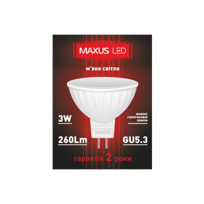 LED лампа MAXUS 3W тепле світло MR16 GU5.3 (1-LED-143-01), Maxus, 1-LED-143-01