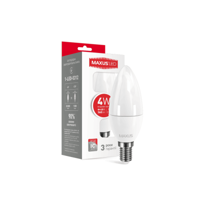 LED лампа MAXUS C37 CL-F 4W яскраве світло E14 (1-LED-5312), Maxus, 1-LED-5312