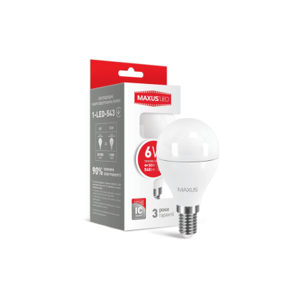 LED лампа Maxus G45 6W тепле світло E14 (1-LED-543), Maxus, 1-LED-543
