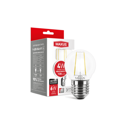 Лампа світлодіодна філаментна MAXUS G45 4W яскраве світло E27 (1-LED-546-01), Maxus, 1-LED-546-01