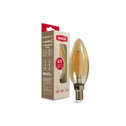 Лампа світлодіодна філаментна MAXUS арт деко C37 4W 2200K E14 Amber, Maxus, 1-LED-7037