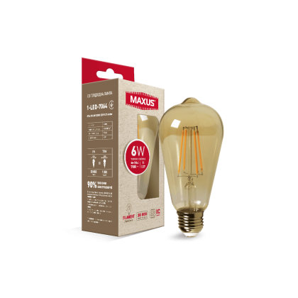 Лампа світлодіодна філаментна MAXUS арт деко ST64 7W 2200K E27 Amber, Maxus, 1-LED-7064