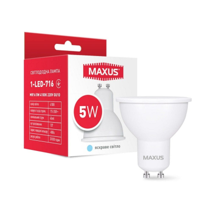 Лампа світлодіодна MAXUS 1-LED-716 MR16 5W 4100K 220V GU10, Maxus, 1-LED-716