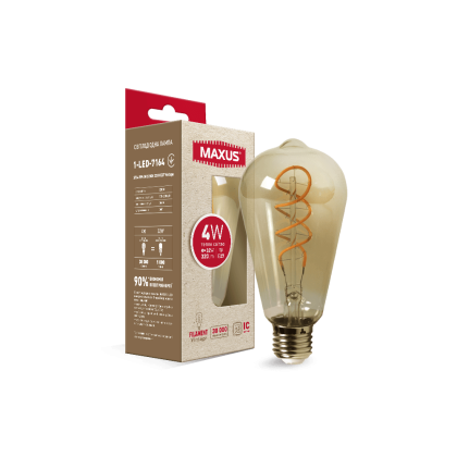 Лампа світлодіодна філаментна MAXUS арт деко ST64 4W 2200K E27 Vintage, Maxus, 1-LED-7164