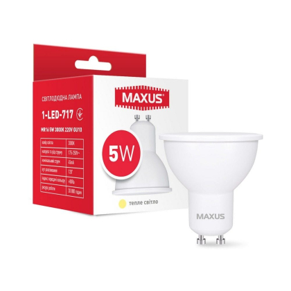 Лампа світлодіодна MAXUS 1-LED-717 MR16 5W 3000K 220V GU10, Maxus, 1-LED-717