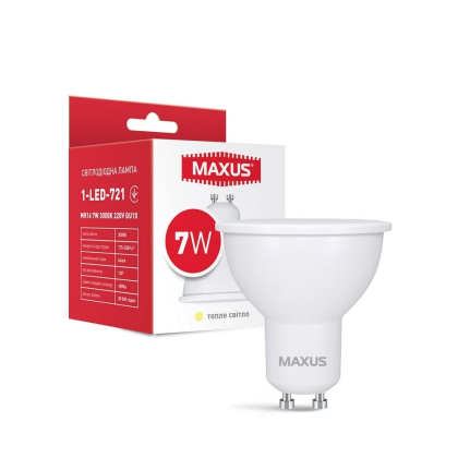 Лампа світлодіодна MAXUS 1-LED-721 MR16 7W 3000K 220V GU10, Maxus, 1-LED-721