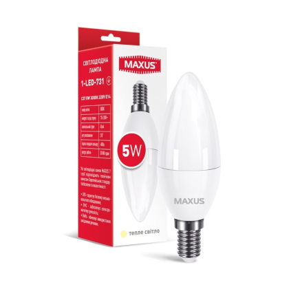 Лампа світлодіодна MAXUS 1-LED-731 C37 5W 3000K 220V E14, Maxus, 1-LED-731