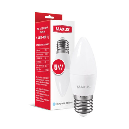 Лампа світлодіодна C37 5W 4100K 220V E27, Maxus, 1-LED-738
