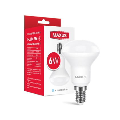 Лампа світлодіодна R50 6W 4100K 220V E14, Maxus, 1-LED-756