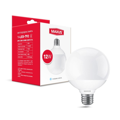 Лампа світлодіодна G95 12W 4100K 220V E27, Maxus, 1-LED-792