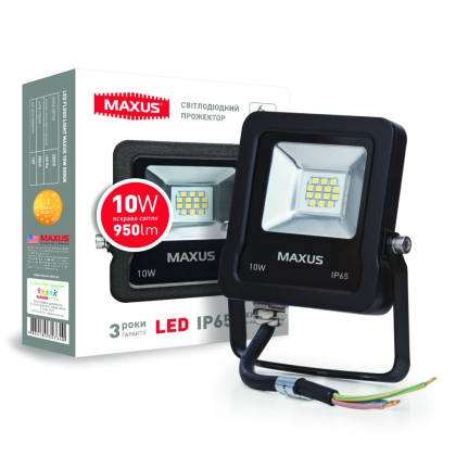Прожектор Maxus 10W 5000K (зручний монтаж, гартоване скло, IP65), Maxus, 1-MAX-01-LFL-1050