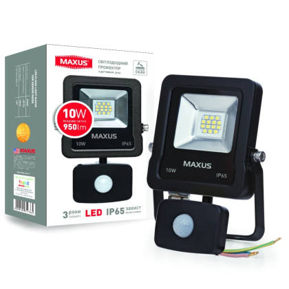 LED-прожектор з датчиком руху MAXUS 10W, 5000K, Maxus, 1-MAX-01-LFL-1050s