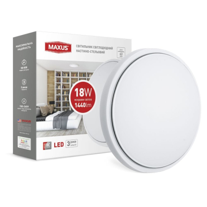 Світильник накладний MAXUS 18W 4100K (тонкий дизайн, IP40) круглий (03), Maxus, 1-MAX-03-LCL-1841-C