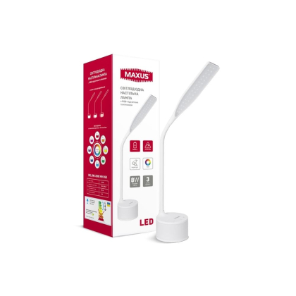 Розумна настільна лампа MAXUS DKL RGB 8W (райдужний спектр, аккум., діммінг) біла, Maxus, 1-MAX-DKL-001-03