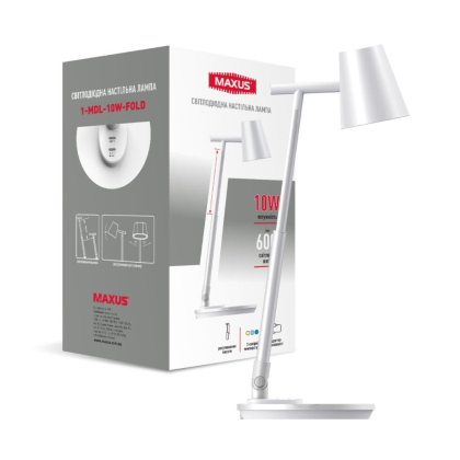 Світлодіодна настільна лампа MAXUS Desk Lamp 10W 3CCT WH FoldUp, Maxus, 1-MDL-10W-FOLD