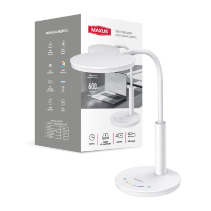 Світлодіодна настільна лампа MAXUS DL 10W 4100К Rainbow LED indicator WH, Maxus, 1-MDL-10W-WH