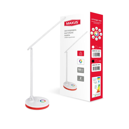 Лампа настільна MAXUS DL 10W 3CCT WH RGB, Maxus, 1-MDL-10W-WHRGB