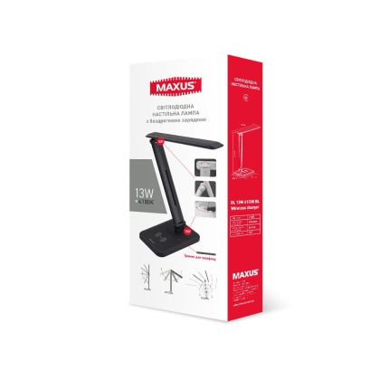 Лампа настільна MAXUS DL 13W 4100K BL Wireless charger --23676, Maxus, 1-MDL-13W-BLQi