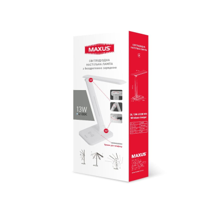 Лампа настільна MAXUS DL 13W 4100K WH Wireless charger, Maxus, 1-MDL-13W-WHQi