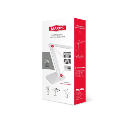 Лампа настільна MAXUS DL 8W 3CCT WH S, Maxus, 1-MDL-8W-WH