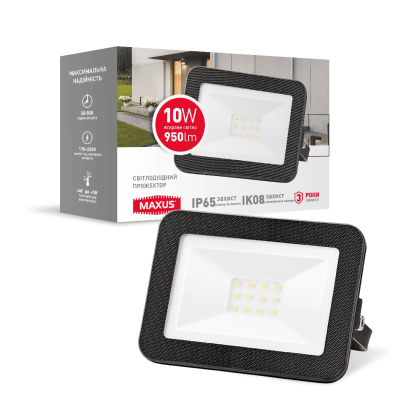 Світлодіодний прожектор MAXUS FL-01 10W, 5000K, Maxus, 1-MFL-01-1050
