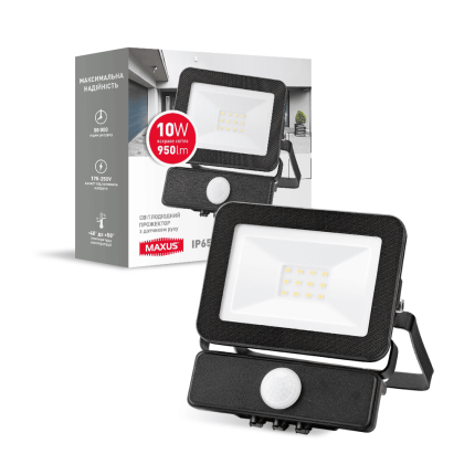 LED-прожектор з датчиком руху MAXUS FL-01 10W, 5000K sensor, Maxus, 1-MFL-01-1050s