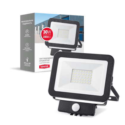 LED-прожектор з датчиком руху MAXUS FL-01 30W, 5000K sensor, Maxus, 1-MFL-01-3050s