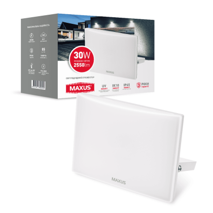 Прожектор світлодіодний MAXUS FL-03 30W, 5000K White, Maxus, 1-MFL-03-3050-WT