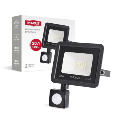Світлодіодний прожектор з датчиком руху MAXUS FL-04 20W 5000K sensor, Maxus, 1-MFL-04-2050s