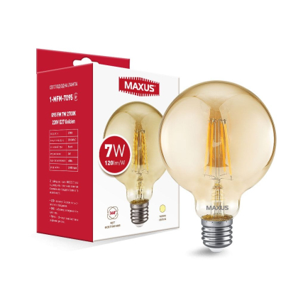 Лампа світлодіодна G95 FM 7W 2700K 220V E27 Golden, Maxus, 1-MFM-7095