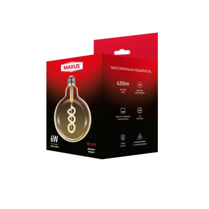 Лампа світлодіодна філаментна G125 FM 6W 2400K 220V E27 Golden Deco, Maxus, 1-MFM-7125