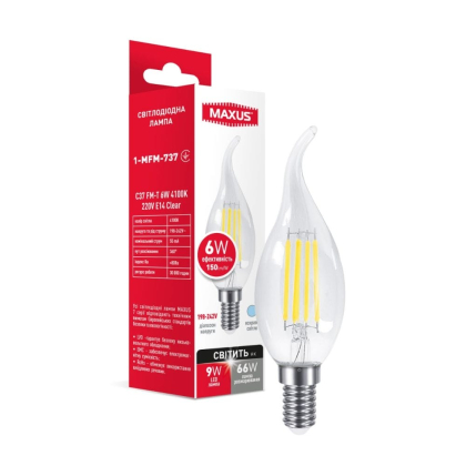 Лампа світлодіодна C37 FM-T 6W 4100K 220V E14 Clear, Maxus, 1-MFM-737
