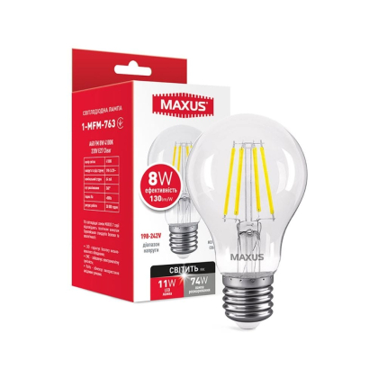 Лампа світлодіодна A60 FM 8W 4100K 220V E27 Clear, Maxus, 1-MFM-763