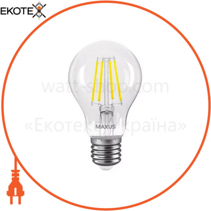 Лампа светодиодная филаментная MAXUS A60 FM 8W 4100K 220V E27 Clear