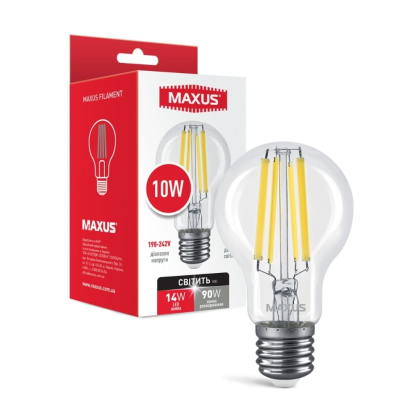 Лампа світлодіодна філаментна A60 FM 10W 4100K 220V E27 Clear, Maxus, 1-MFM-764