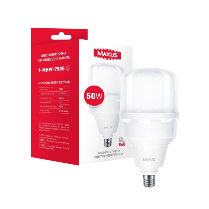 Лампа світлодіодна високопотужна MAXUS HW 50W 5000K E27/E40, Maxus, 1-MHW-7505